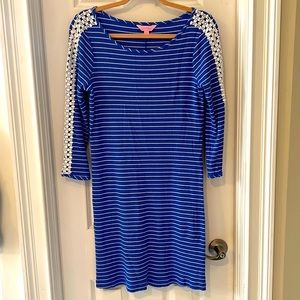 Lilly Pulitzer Ribbed Blue Striped Dress w/ Crotched Sleeve Detail